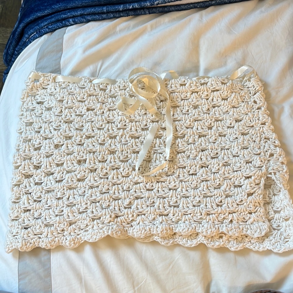White hand made crochet skirt (can be worn as a beach coverup or as a skirt)